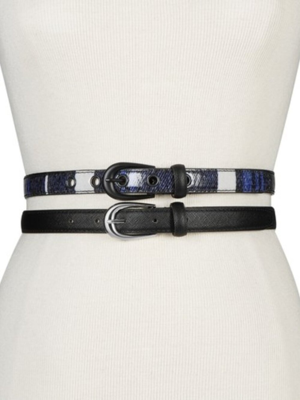 Steve Madden Womens Plaid 2 for 1 Skinny Belt